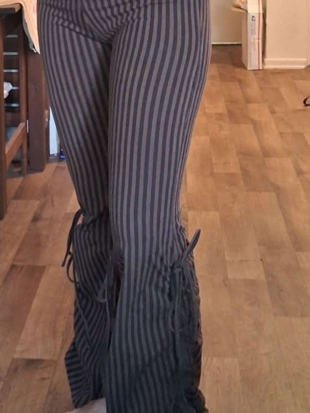 Chocolate Brown And Black Pirate Festival Sexy Comfy Striped Lace-Up Flare Pants